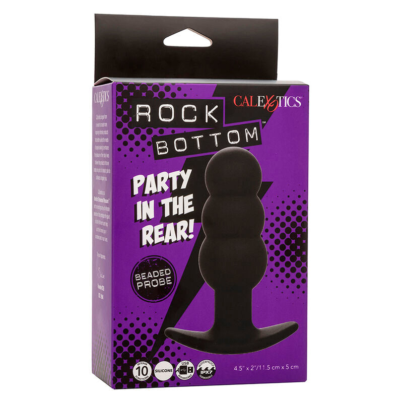 CalExotics Rock Bottom Beaded Anal Plug - 10 Vibraciones Silicona Negra