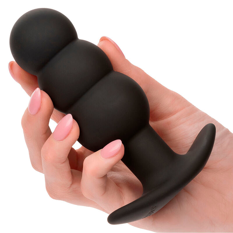 CalExotics Rock Bottom Beaded Anal Plug - 10 Vibraciones Silicona Negra
