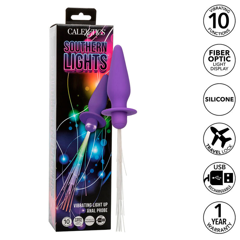 CalExotics Southern Lights Light Up Anal Plug Silicona Púrpura 10 Vibraciones