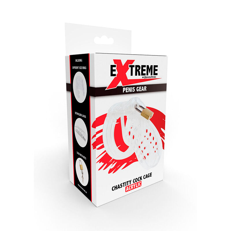 Hidden Desire Extreme Chastity Cock Cage Acrílico Ajustable Transparente