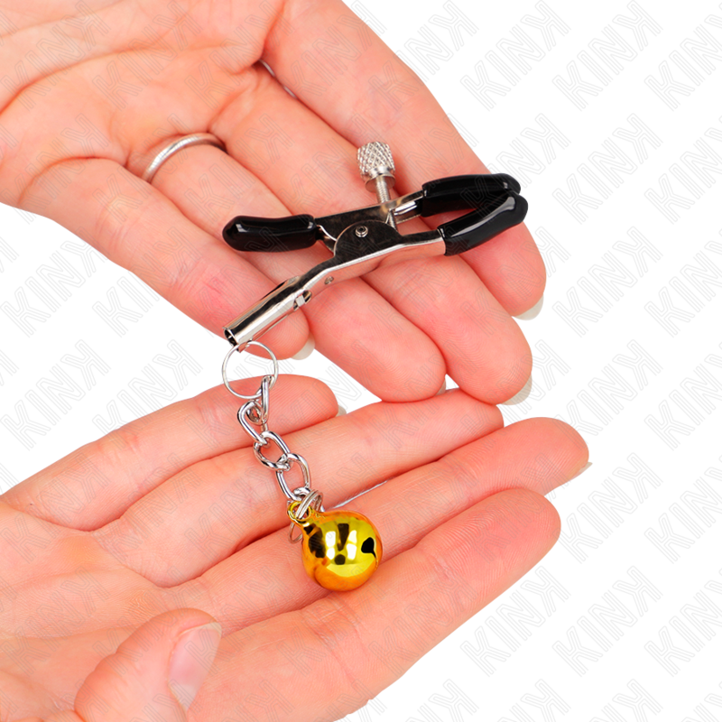 Kink Gold Jingle Bell Pendant Nipple Clamps - 6 cm