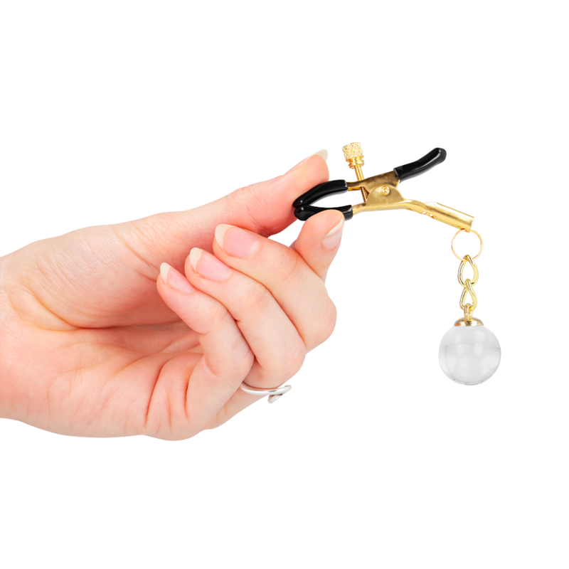 Pinzas para Pezones de Cristal KINK Gold 6 cm con Cadena de Cuentas