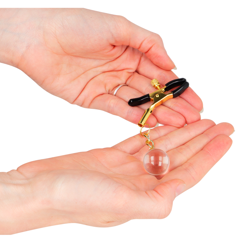 Pinzas para Pezones de Cristal KINK Gold 6 cm con Cadena de Cuentas