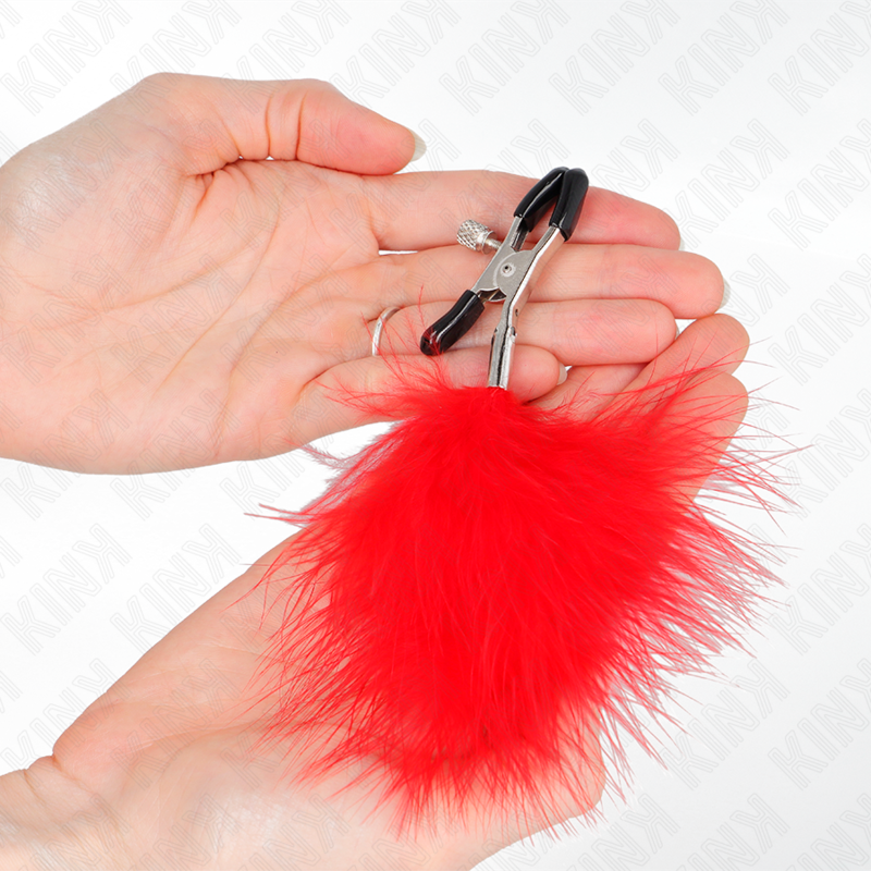 Kink Feather Nipple Clamp Red - Pinzas para Pezones Ajustables con Plumas