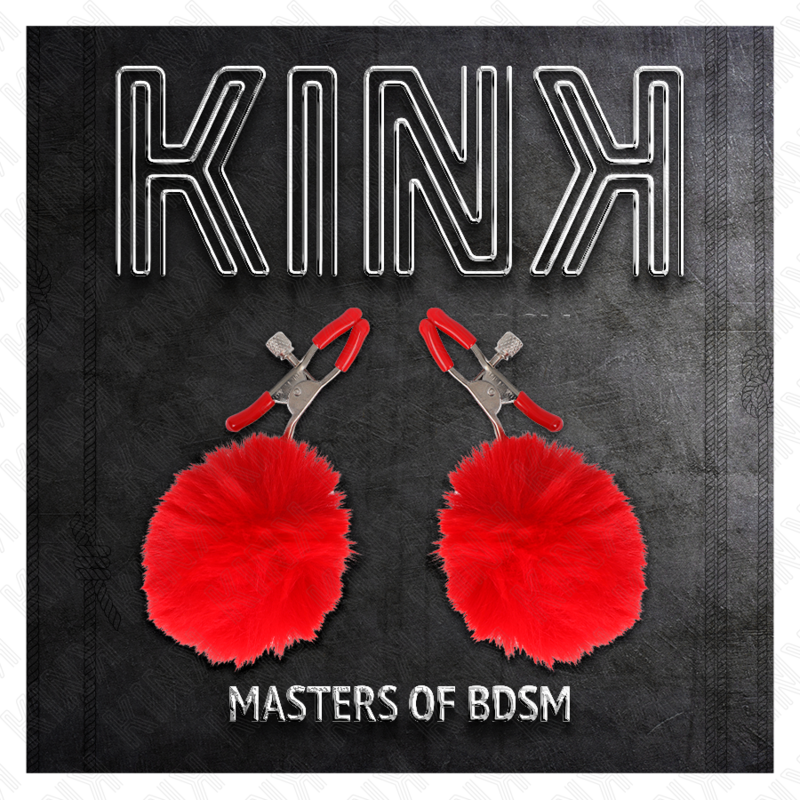 Kink Faux Fur Ball Nipple Clamp Red - Pinzas Ajustables con Pompón