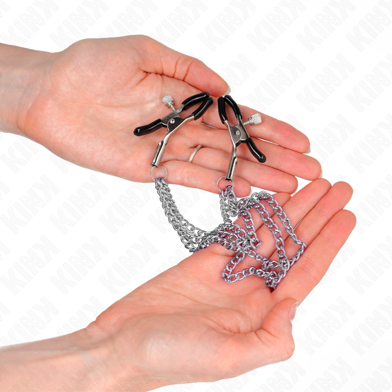 Kink Nipple Clamps with 3 Chains Silver - Estimulación Ajustable