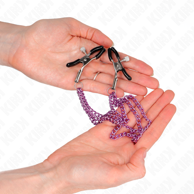 Kink Nipple Clamps with 3 Chains Purple 20/23/28 cm