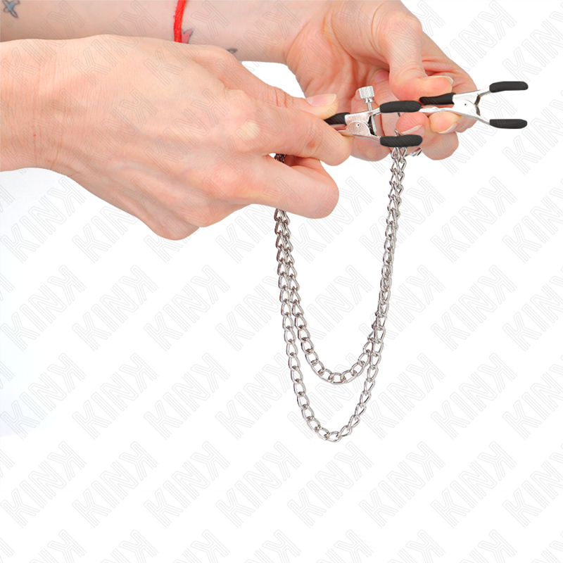 Pinzas para Pezones Kink con Cadenas Plateadas y Vibración Ajustable