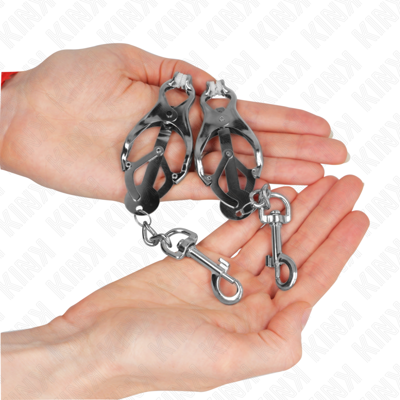 Pinzas para Pezones Japonesas KINK con Ganchos - Metal Plateado