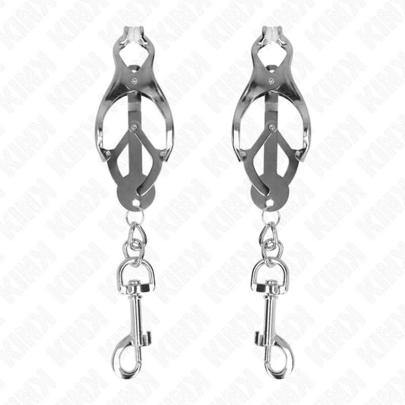 Pinzas para Pezones Japonesas KINK con Ganchos - Metal Plateado