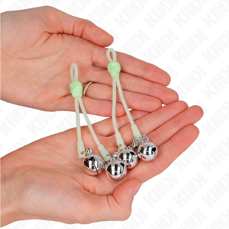 Kink Luminous Skull Nipple Clamps - Ajustables con Campanas Verde/Plata