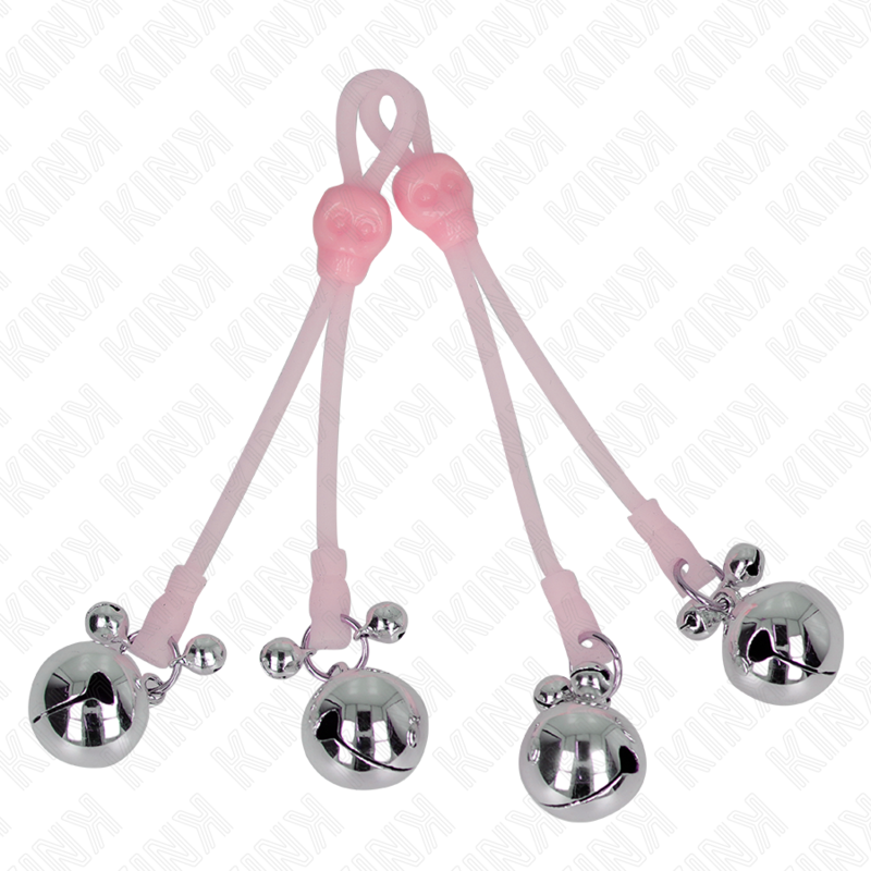 Pinzas para Pezones Ajustables Kink Luminous Skull con Campanillas Rosa/Plateado