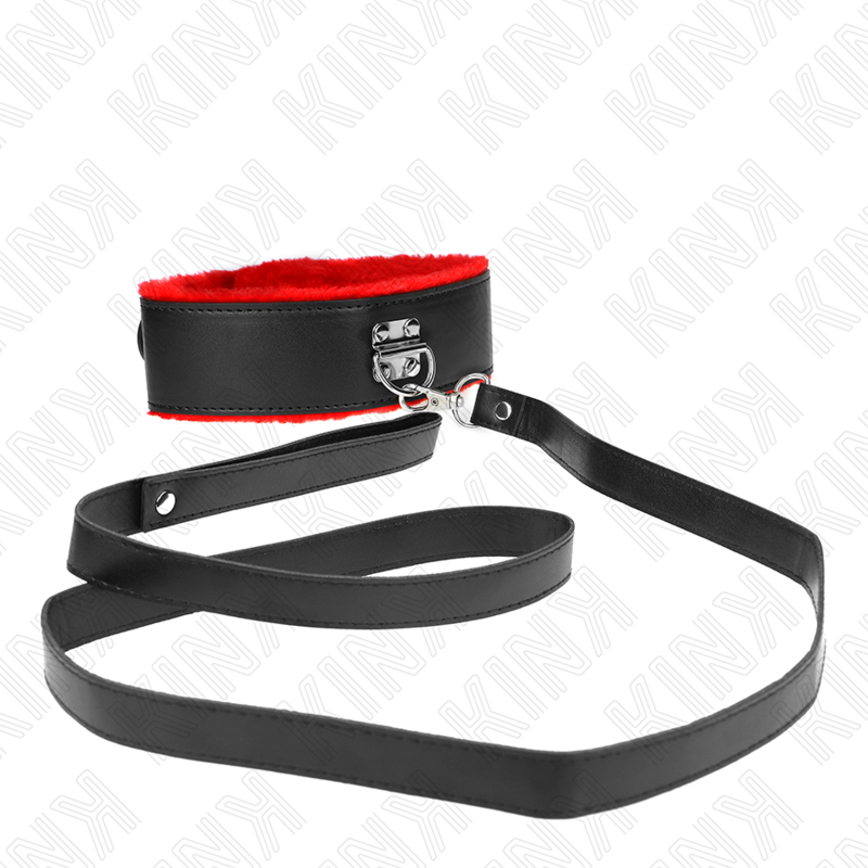 Collar BDSM Kink con Correa de Cuero Rojo Ajustable 40-48 cm