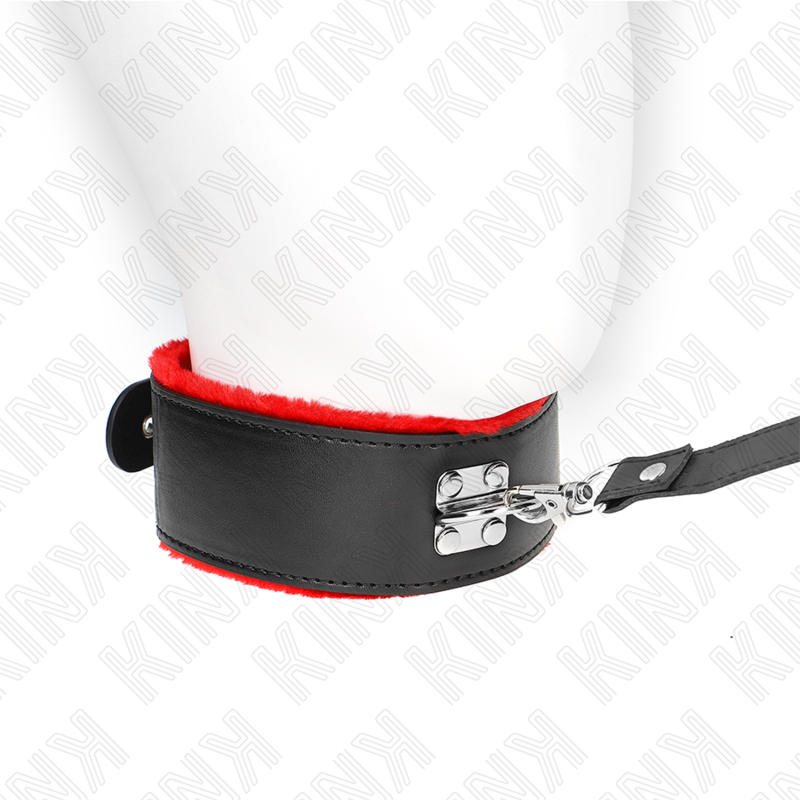 Collar BDSM Kink con Correa de Cuero Rojo Ajustable 40-48 cm
