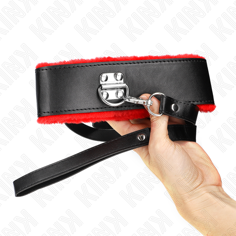 Collar BDSM Kink con Correa de Cuero Rojo Ajustable 40-48 cm