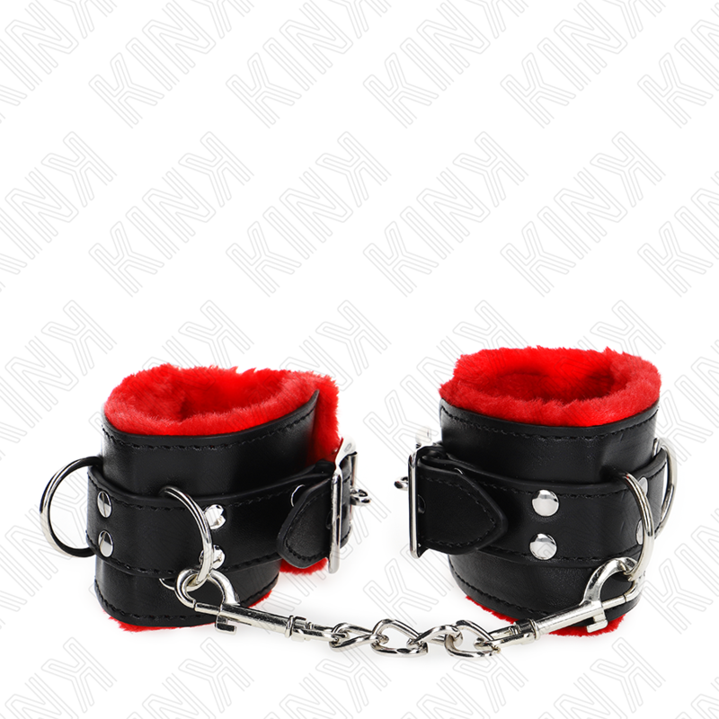 Kink Fur Lined Wrist Restraints - Esposas de Muñeca Premium Ajustables Rojo y Negro