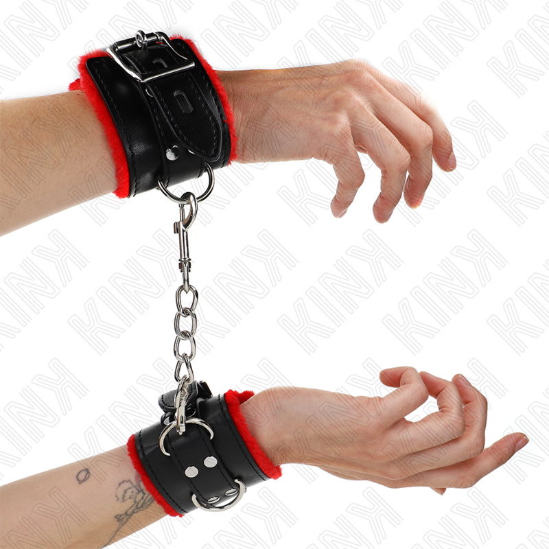 Kink Fur Lined Wrist Restraints - Esposas de Muñeca Premium Ajustables Rojo y Negro