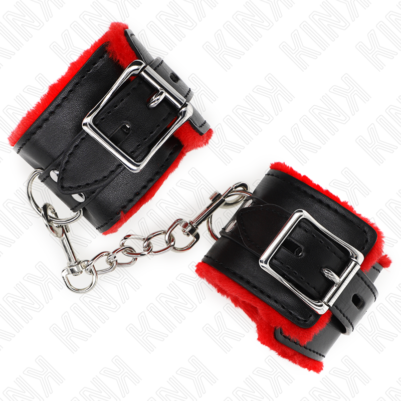 Kink Fur Lined Wrist Restraints - Esposas de Muñeca Premium Ajustables Rojo y Negro