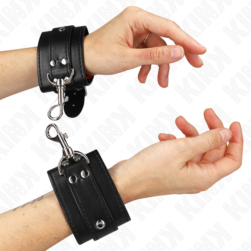 Kink Lockable Dungeon Wrist Restraints - Cuero Ajustable Negro