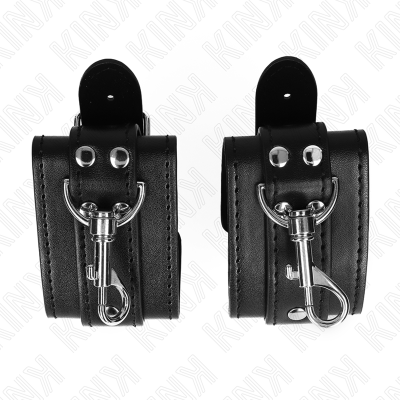 Kink Lockable Dungeon Wrist Restraints - Cuero Ajustable Negro