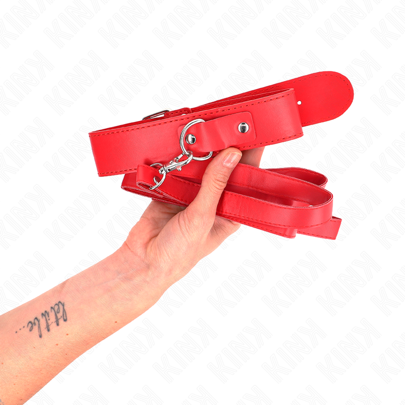 Collar BDSM Kink con Correa Roja Ajustable 116 cm