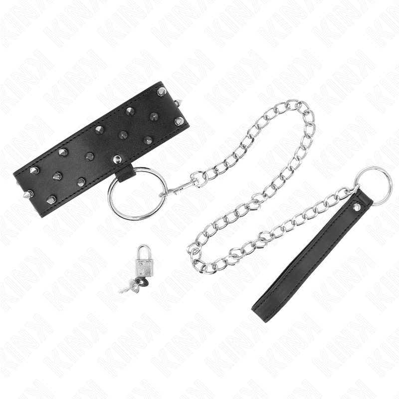 Collar KINK Model 5 con Correa Ajustable - Tachuelas Plateadas 65 cm