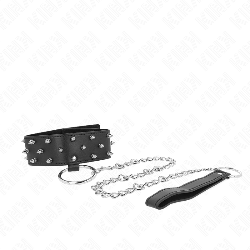 Collar KINK Model 5 con Correa Ajustable - Tachuelas Plateadas 65 cm