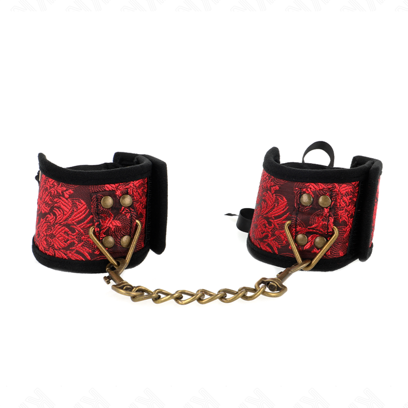 Muñequeras KINK Scandal Rojo-Negro con Detalles de Lazo - 24.5 cm