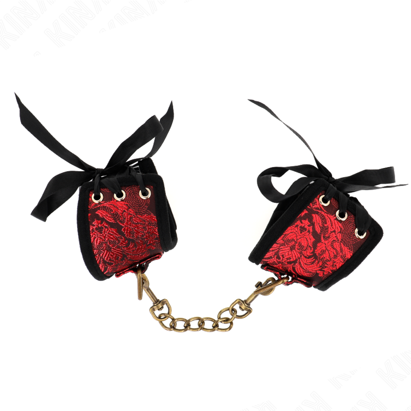 Muñequeras KINK Scandal Rojo-Negro con Detalles de Lazo - 24.5 cm