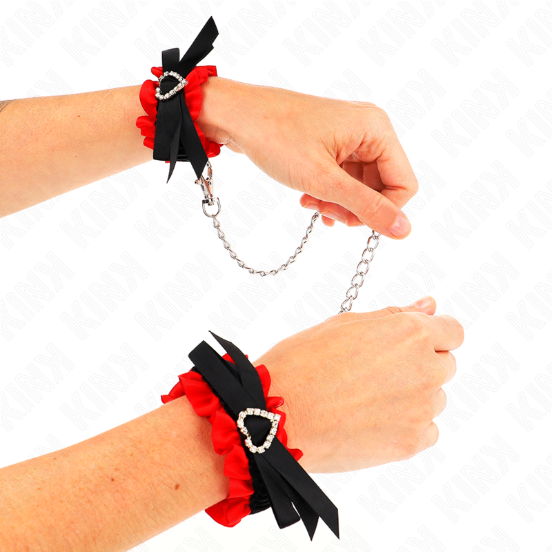 Esposas de Muñeca Elásticas KINK con Encaje - Detalles Corazón Rojo Ajustables 22-35 cm