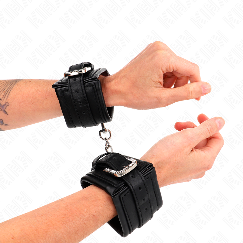 Kink Rhinestone Buckle Wrist Restraints - Esposas de Muñeca Ajustables Negro
