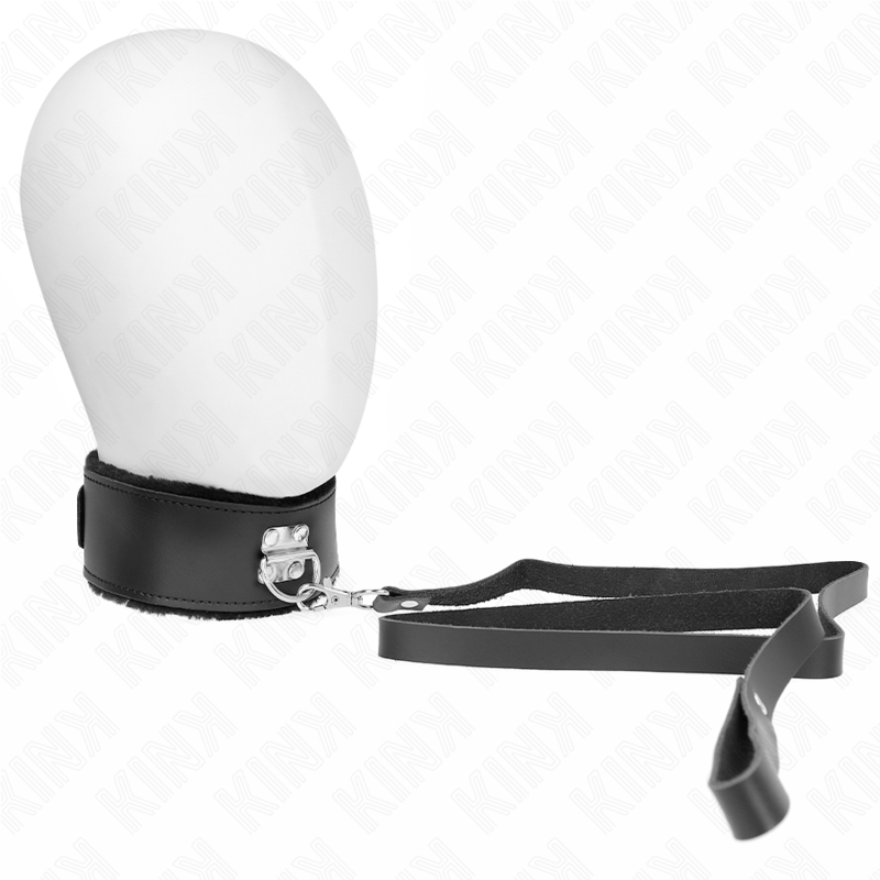 Collar BDSM Kink con Correa de Cuero Negro Ajustable 40-48 cm
