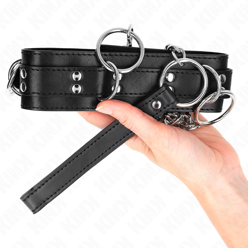 Collar de Esclavitud 3 Anillas Kink con Correa - Bondage BDSM Profesional