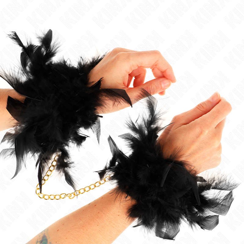 Kink Feather Hand Cuffs - Esposas de Plumas con Cadena Dorada