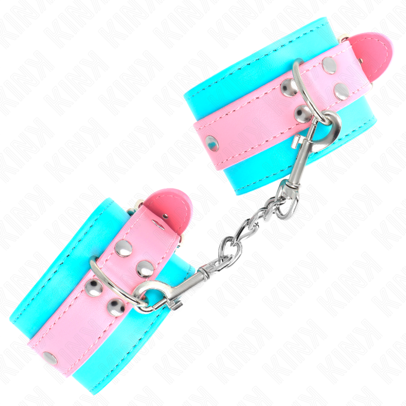Kink Cute Wrist Restraints Azul y Rosa - Esposas Ajustables de Cuero