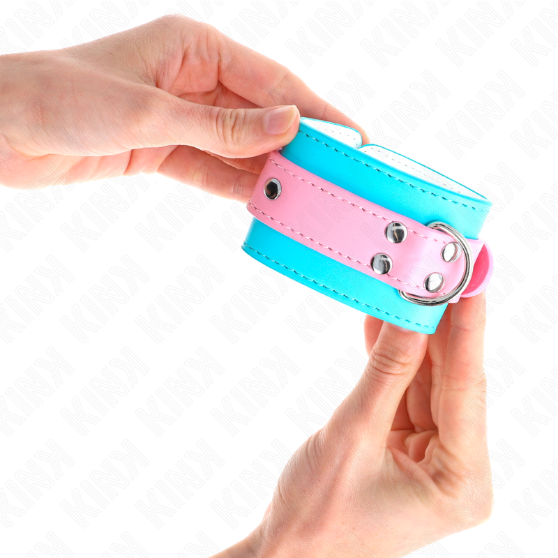 Kink Cute Wrist Restraints Azul y Rosa - Esposas Ajustables de Cuero