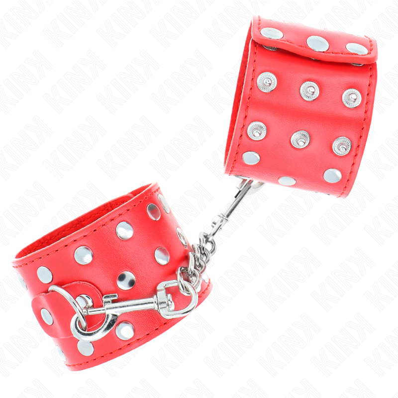Esposas Ajustables KINK con Remaches - Bondage de Metal Rojo 19-24 cm