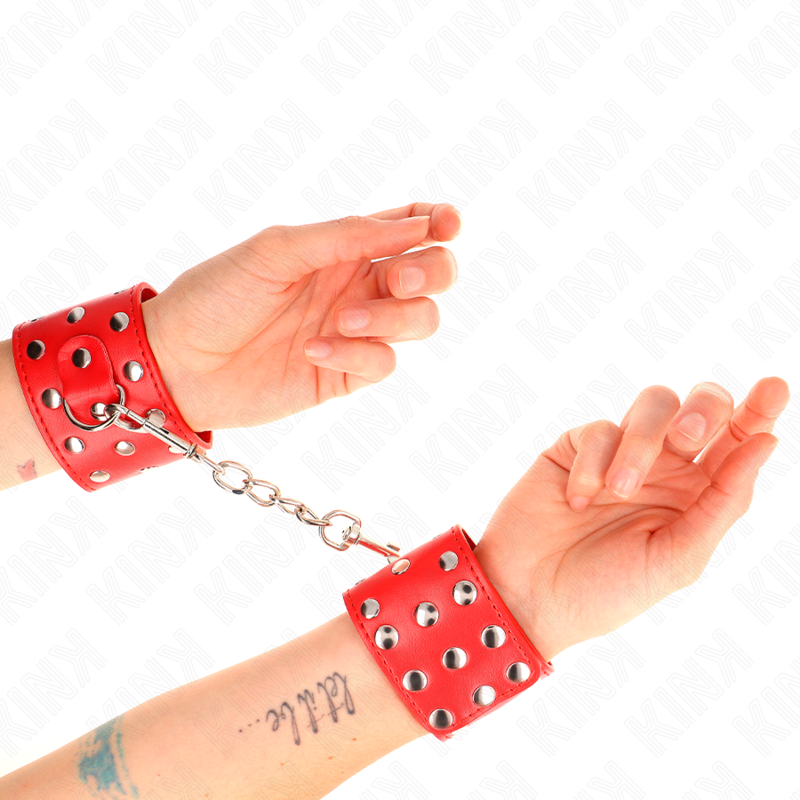 Esposas Ajustables KINK con Remaches - Bondage de Metal Rojo 19-24 cm