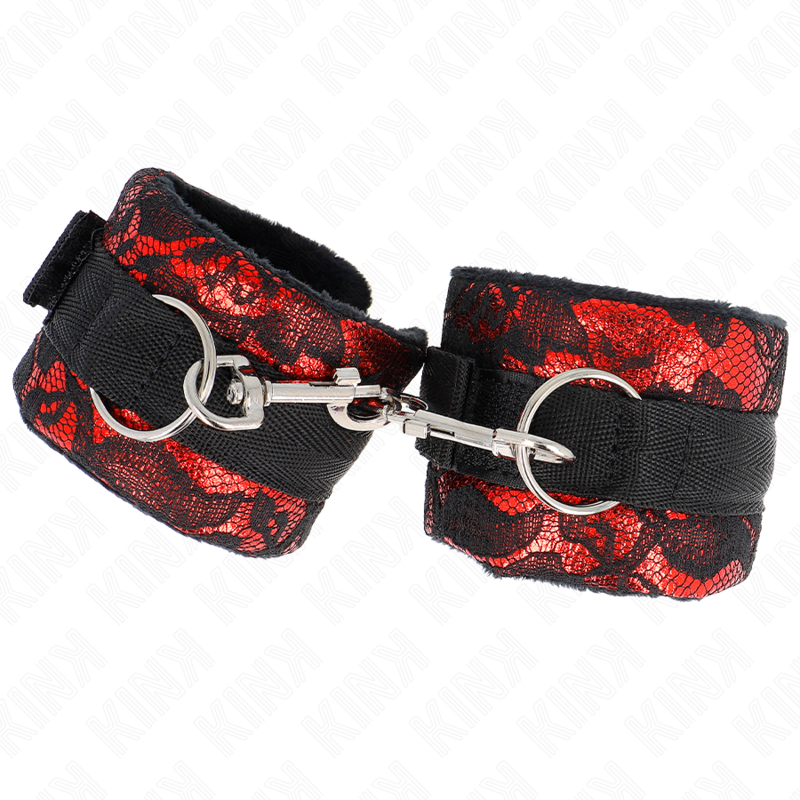 Esposas de Muñeca Terciopelo KINK - Rojo/Negro con Encaje y Nylon