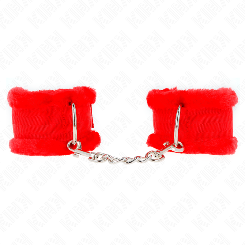Kink Furry Lined Wrist Restraints Red - Esposas Ajustables con Forro de Piel Sintética