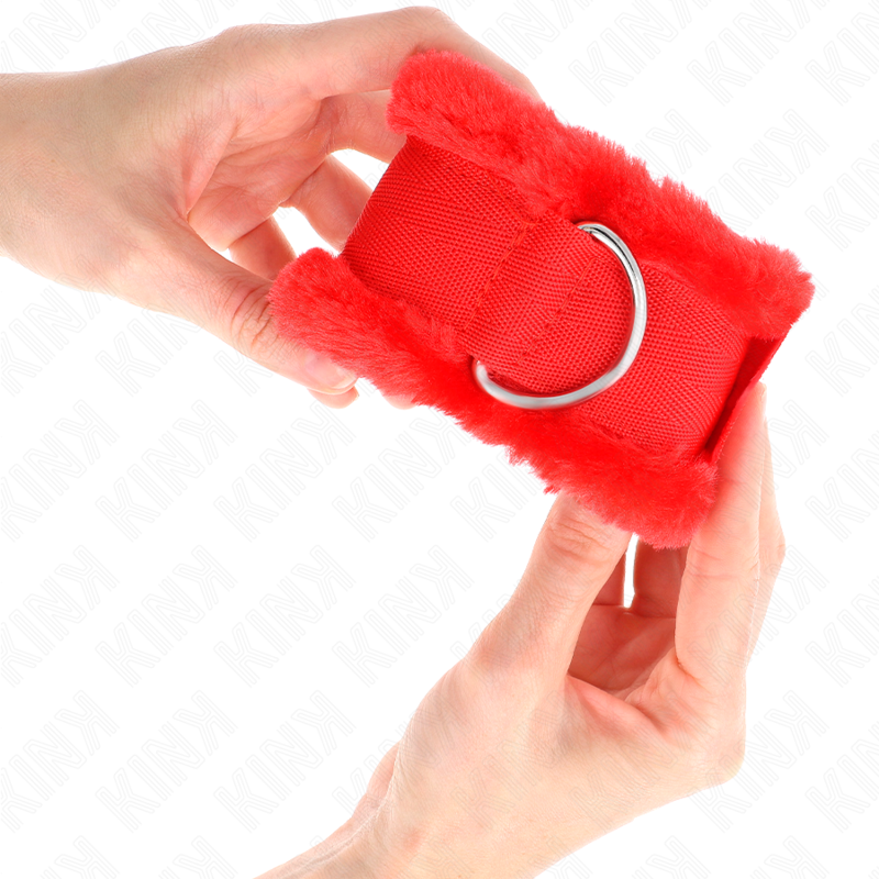 Kink Furry Lined Wrist Restraints Red - Esposas Ajustables con Forro de Piel Sintética