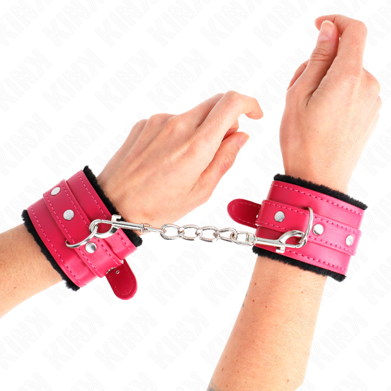 Esposas de Muñeca Premium Kink con Forro de Piel Sintética Negro y Rosa
