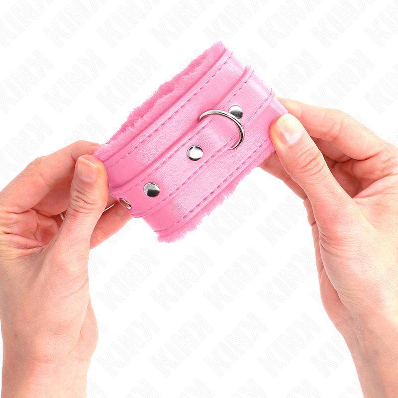 Esposas de Muñeca Premium Kink con Forro de Piel Rosa y Cinturón Ajustable