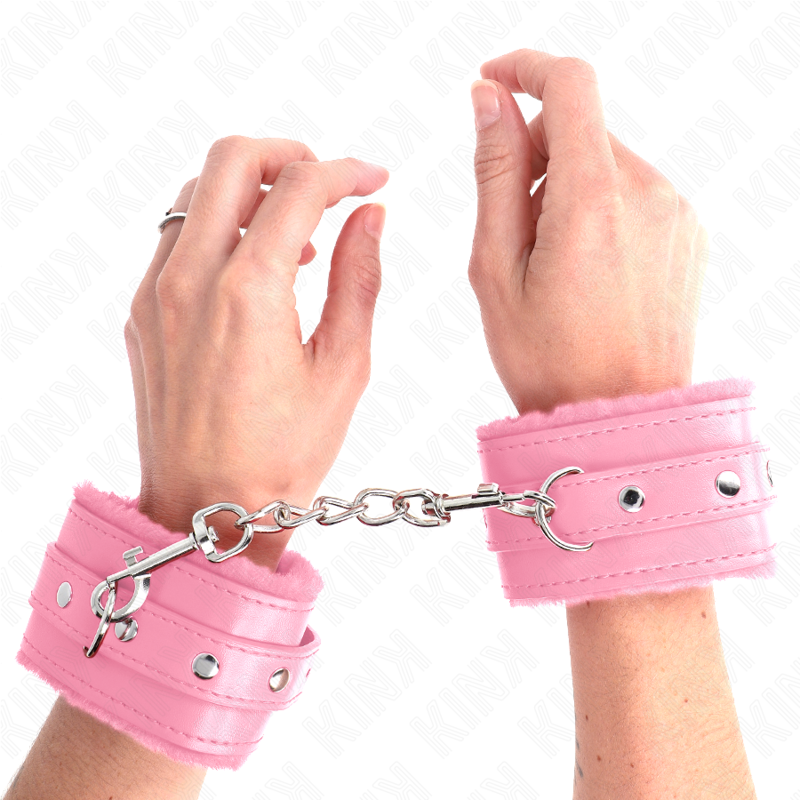 Esposas de Muñeca Premium Kink con Forro de Piel Rosa y Cinturón Ajustable