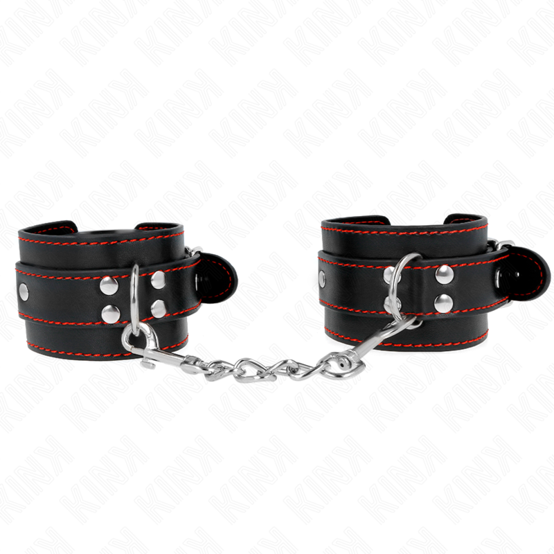 Esposas de Muñeca KINK Ajustables Negro con Forro Rojo - Bondage