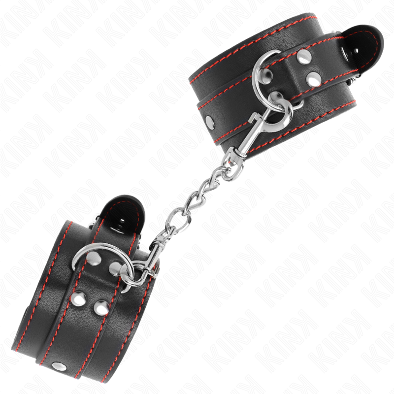Esposas de Muñeca KINK Ajustables Negro con Forro Rojo - Bondage