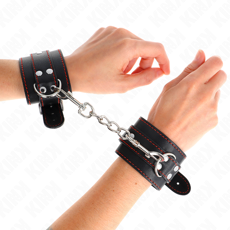Esposas de Muñeca KINK Ajustables Negro con Forro Rojo - Bondage