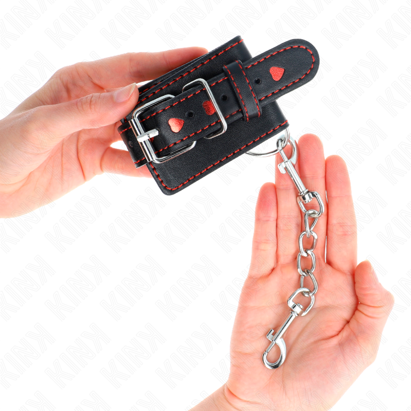 Esposas de Muñeca KINK Ajustables Negro con Incrustación Roja - Bondage de Calidad