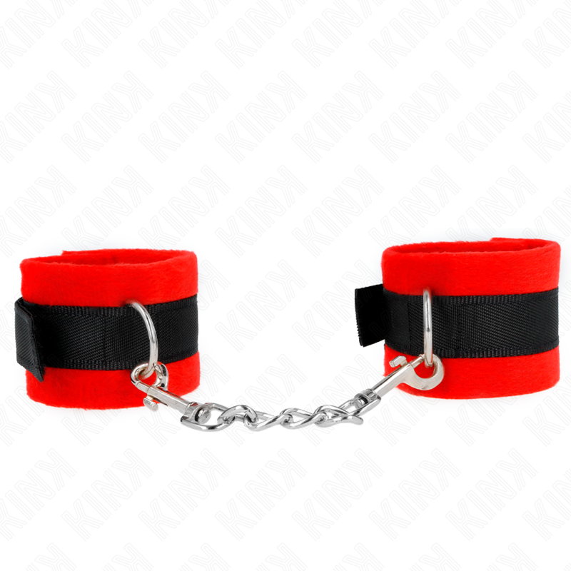 Esposas de Bondage Kink con Recubrimiento Fur - Negro y Rojo 30x7 cm