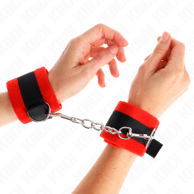 Esposas de Bondage Kink con Recubrimiento Fur - Negro y Rojo 30x7 cm